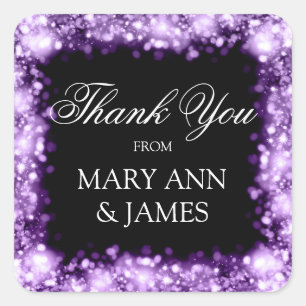 Thank You Wedding Sparkling Lights Purple Square Sticker