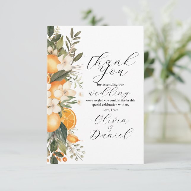Thank You Wedding Summer Florals Fruits Oranges Card (Standing Front)
