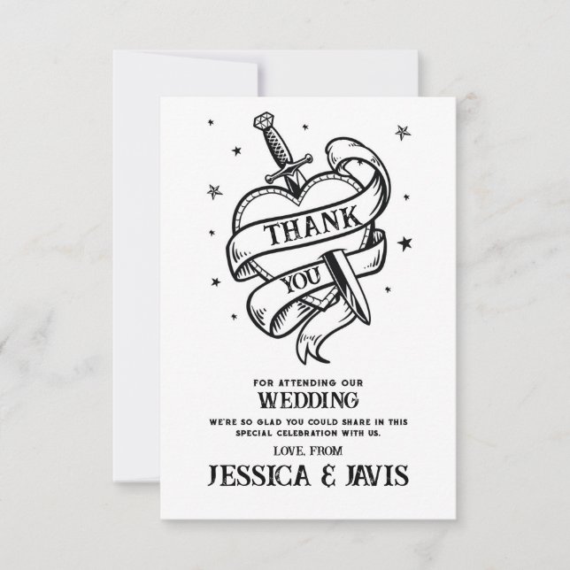 Thank You Wedding Traditional Tattoo Heart Knife Card (Front)