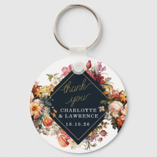 Thank You Wedding vintage orange flower design Key Ring
