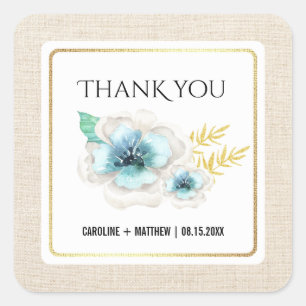Thank You Wedding Watercolor Floral Burlap Square Sticker