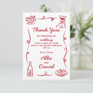 Thank You Wedding Whimsical Hand Drawn Red Card