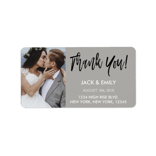 Thank You Wedding White & Black Script Photo Address Label