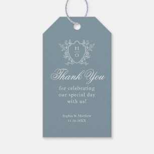 Thank You Whimsical Crest Dusty Blue Wedding Gift Tags