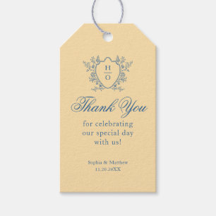 Thank You Whimsical Crest Dusty Yellow Wedding Gift Tags