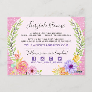 Thank You Whimsical Floral Roses Rustic Pink Wood Postcard