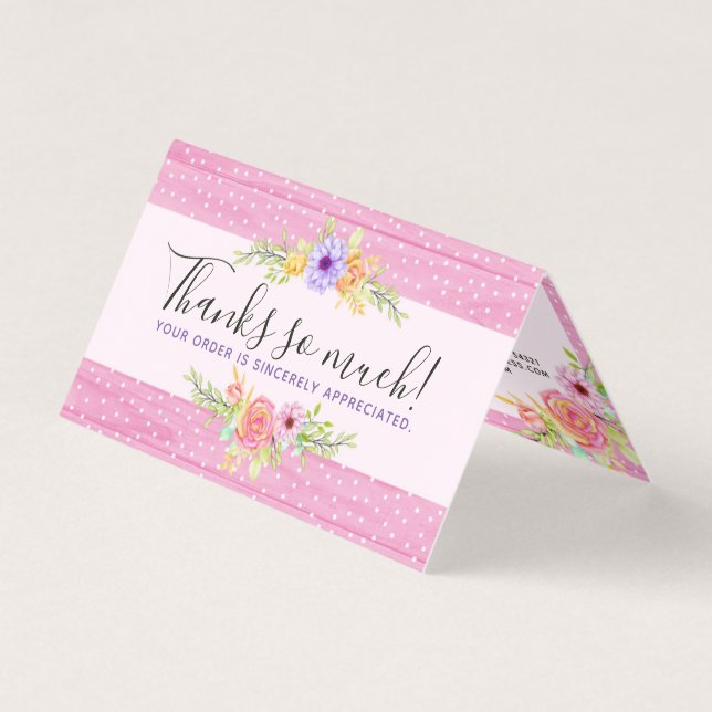Thank You Whimsical Floral Roses Rustic Wood Card (Front)