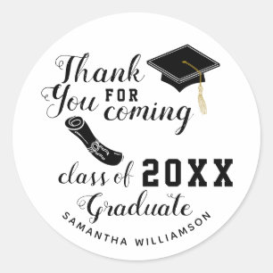Thank You White and Black Class of 2025 Graduate Classic Round Sticker
