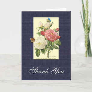 Thank You White and Red Roses Botanical Card