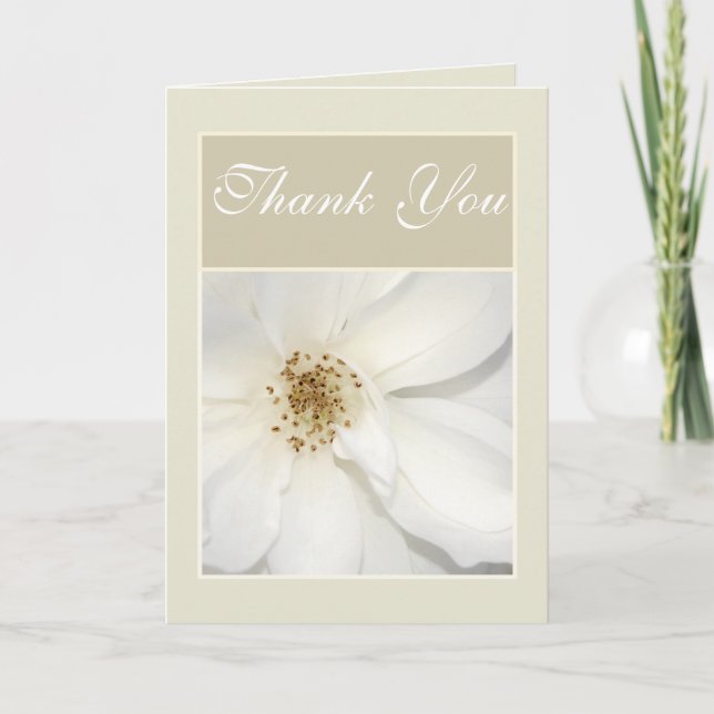 "Thank you" white beige flower floral rose Thank You Card (Front)