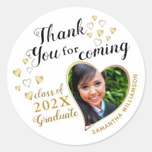 Thank You White Black Gold 2025 Graduation Favour Classic Round Sticker