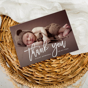 THANK YOU white brush birth announcement Postcard