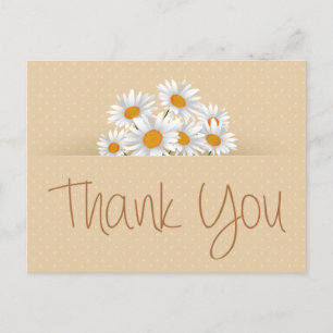 Thank You White Daisy Floral Dot Pink Notecard Postcard