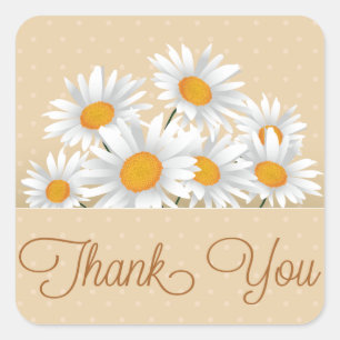 Thank You White Daisy Floral Dot Pink Stickers