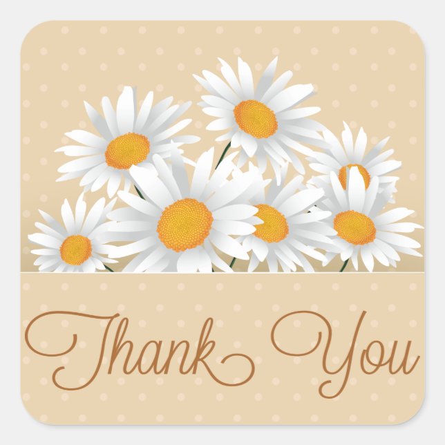 Thank You White Daisy Floral Dot Pink Stickers (Front)