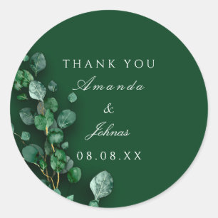 Thank You White Eucalyptus Green Rustic Wedding Classic Round Sticker