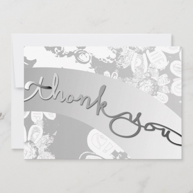 "Thank you!" White Floral&Grey Thank You Card (Front)