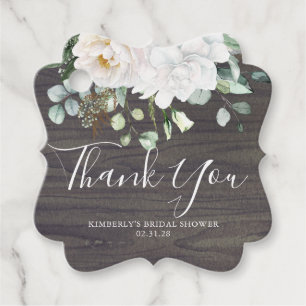 Thank You White Flowers Rustic Wood Bridal Shower Favour Tags