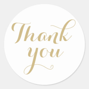Thank you white gold calligraphy elegant stylish classic round sticker