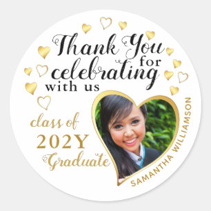 Thank You White Gold Graduation Party Favour Classic Round Sticker