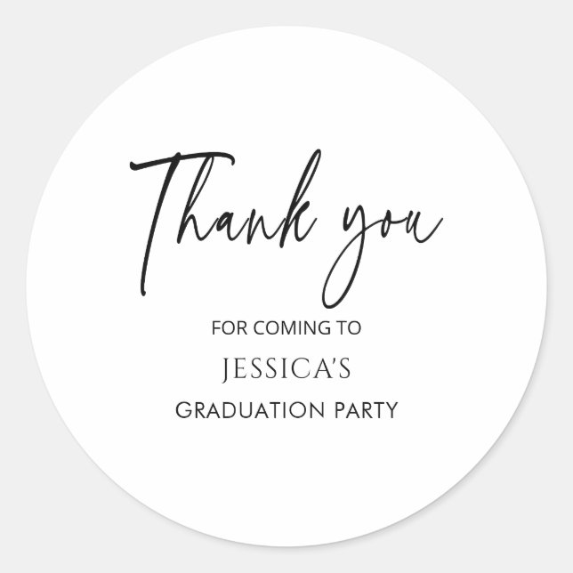 Thank you White Graduate Party Graduation  Classic Round Sticker (Front)