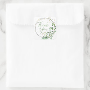 Thank You White Greenery Wreath Square Sticker