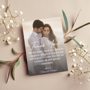 thank you white handwriting wedding faded photo card