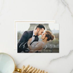 THANK YOU   white lettering wedding photo
