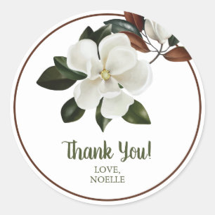 Thank You! White Magnolia Flower Bridal Shower Classic Round Sticker