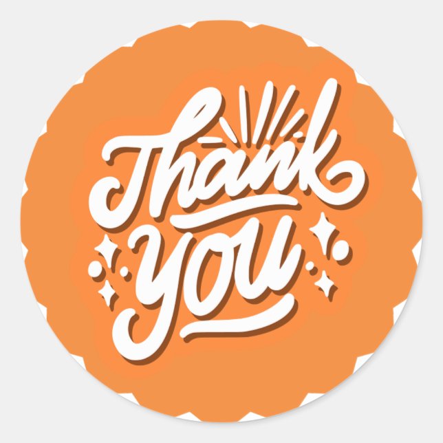 Thank You White on Orange Classic Round Sticker (Front)