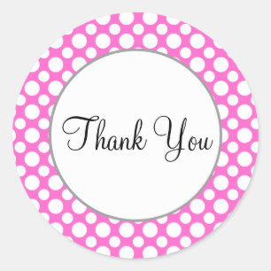 Thank You White Polka Dots on Pink Sticker