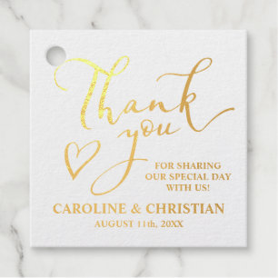 THANK YOU White REAL Gold Foil Heart Wedding Favour Tags