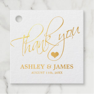 THANK YOU White REAL Gold Foil Heart Wedding Favour Tags