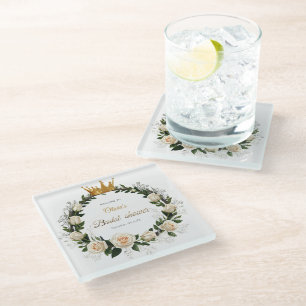 Thank You White Roses & Baby’s Breath Glass Coaster