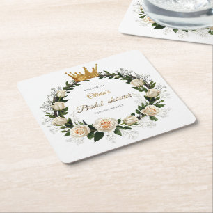 Thank You White Roses & Baby’s Breath  Square Paper Coaster