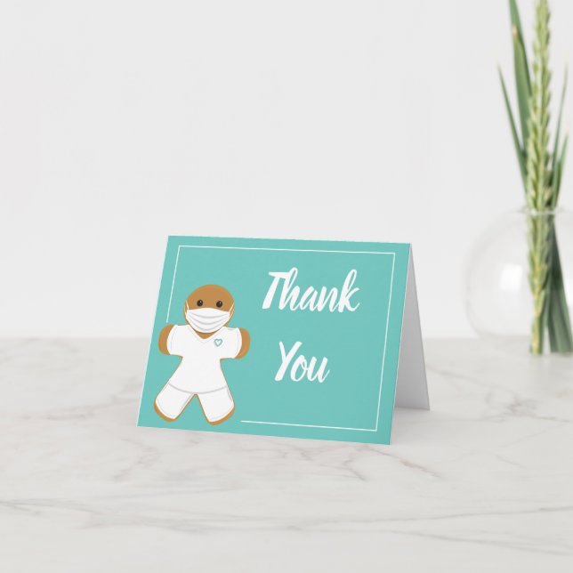 Thank You White Scrubs Gingerbread Man Cartoon Card (Front)