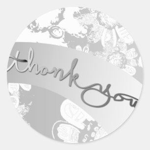 "Thank you" White Silvery Grey Floral Wedding Classic Round Sticker