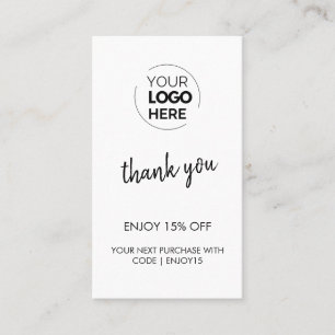 Thank You White Stylish Modern Logo Business Discount Card