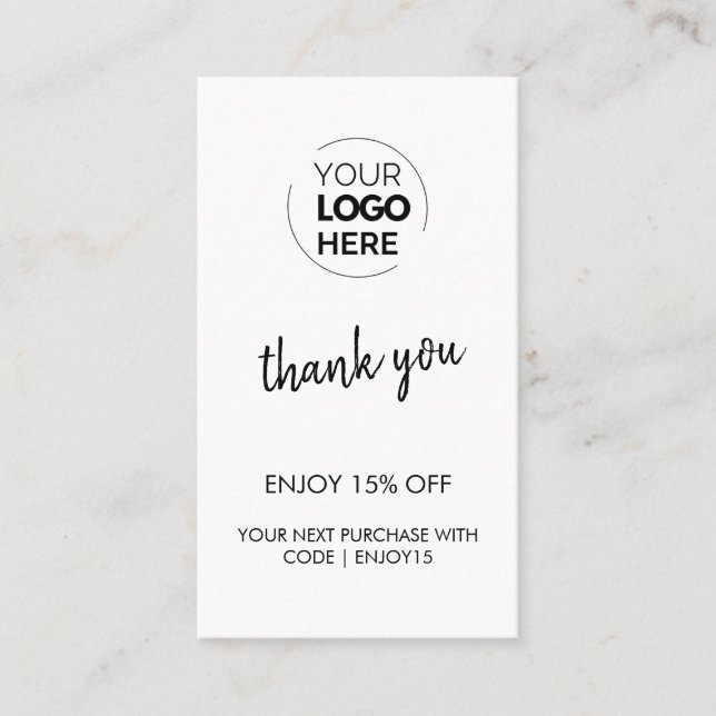Thank You White Stylish Modern Logo Business Discount Card (Front)