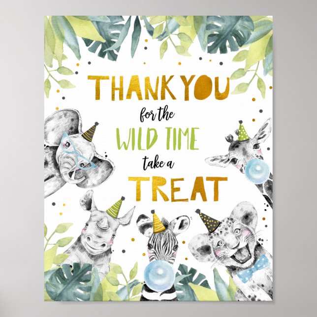 Thank You Wild Time Safari Party Animals Sign (Front)