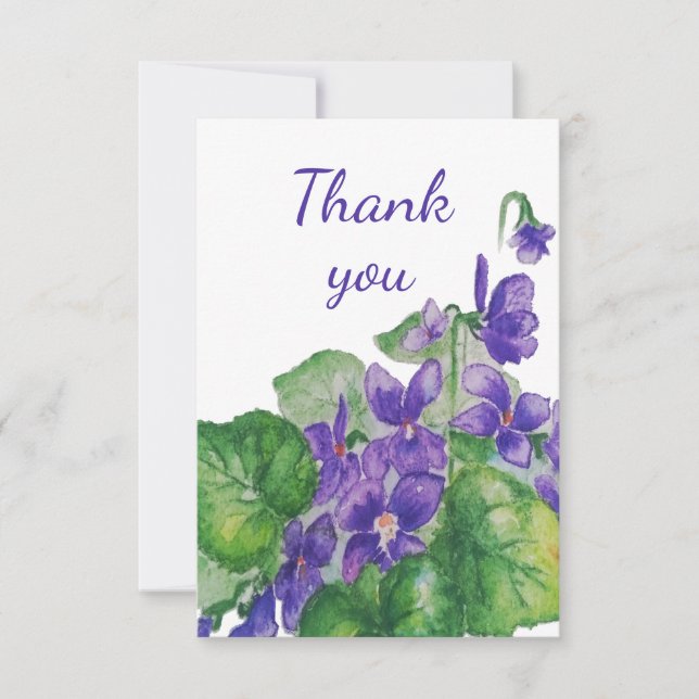 Thank You Wild Violet Garden Flower Watercolor (Front)