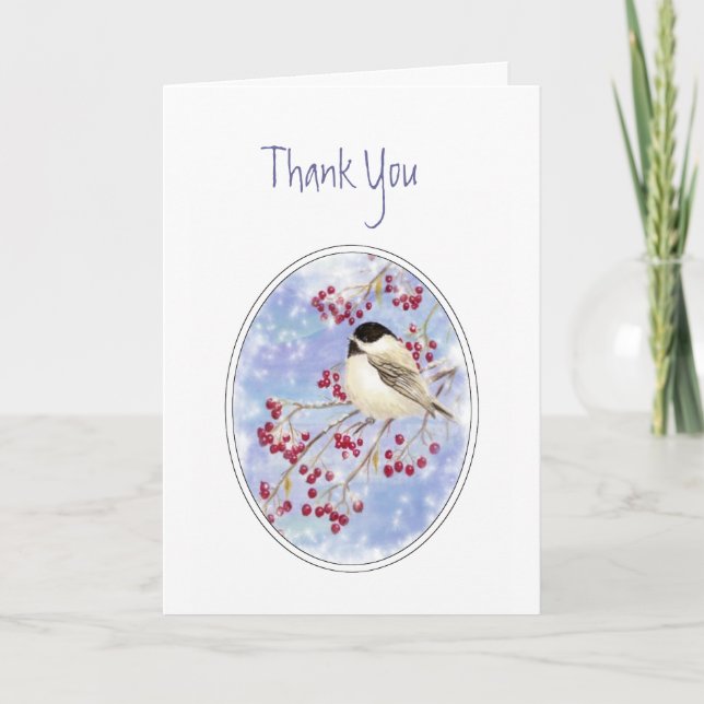 Thank You Winter Bird Berry Frosty Window Card (Front)