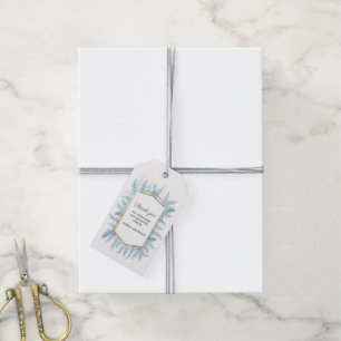 Thank you winter evergreen foliage watercolor blue gift tags