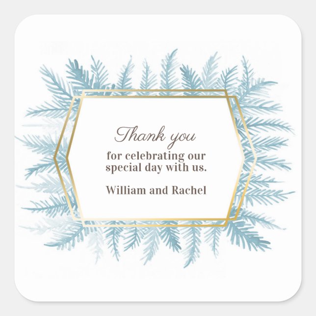 Thank you winter evergreen watercolor blue spruce square sticker (Front)