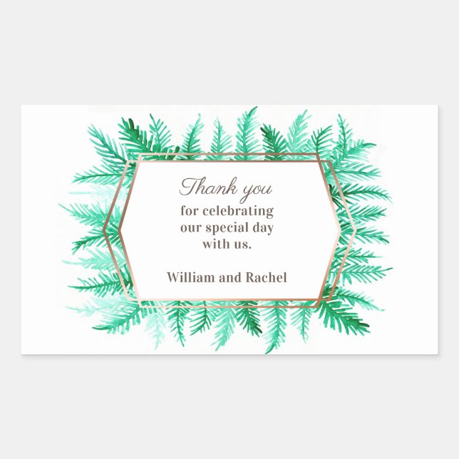 Thank you winter evergreen watercolor green pine rectangular sticker (Front)
