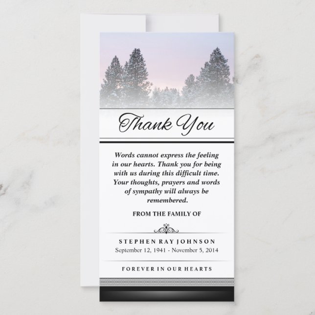 Thank You Winter Pine Trees Words Cannot Express Card (Front)