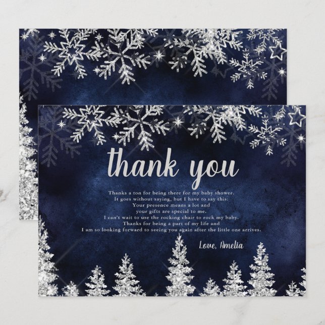 Thank you Winter silver snow pine baby shower Card (Front/Back)