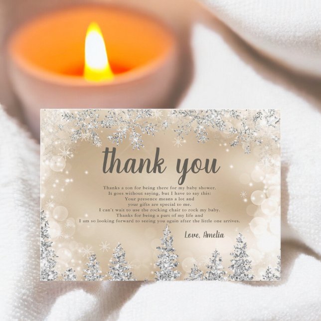 Thank you Winter silver snow pine gold baby shower Card (Thank you Winter silver snow pine gold baby shower)
