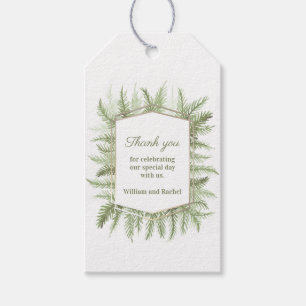 Thank you winter wedding foliage watercolor green gift tags