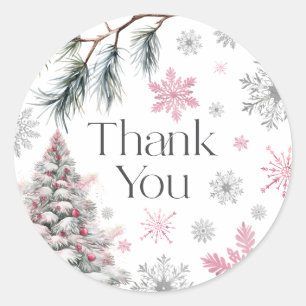 Thank You Winter Wonderland Pink Classic Round Sticker